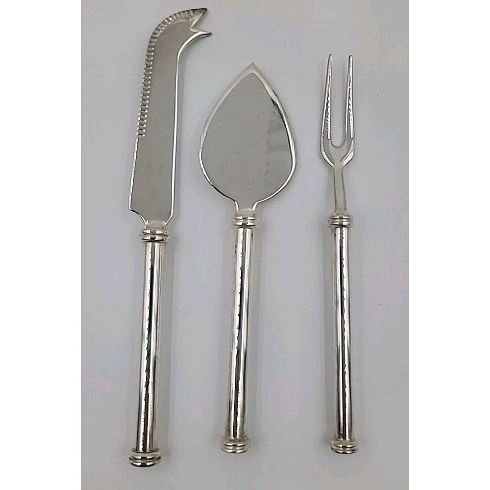 VTG 3 Pc Cheese Knife Spreader Slicer Fruit Fork Set Silverplated Rod Handles
